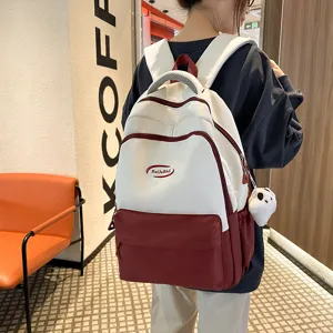 Korean style canvas school backpack large capacity student daily travel bag white red