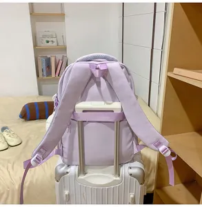Casual large capacity student school backpack in light purple travel commuter daypack.