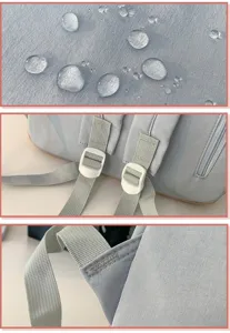 Backpack detail view showing water-resistant fabric, adjustable buckles, and strong stitching.