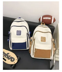 Japanese color-blocking student backpack casual travel large capacity rucksack for daily use