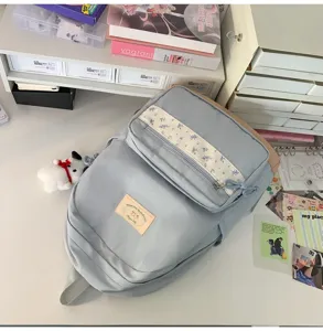 Korean ins floral patchwork backpack for students, cute casual school bag for daily commute.