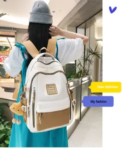 Japanese style color blocked student casual travel backpack large capacity bookbag for women