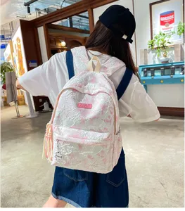 Casual pink textured women backpack large capacity school bag for daily college students use