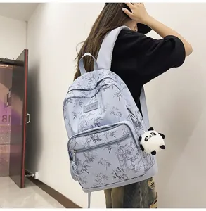 Lightweight Chinese style bamboo pattern backpack, stylish large capacity travel school bag.
