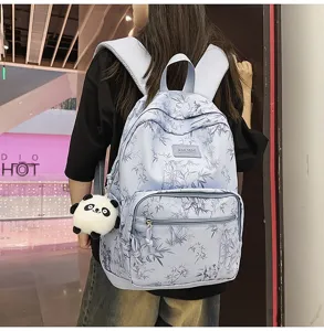 Lightweight student backpack with bamboo print, stylish casual daypack for travel and school.