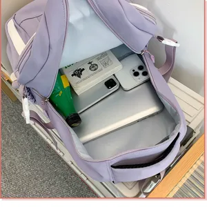 Korean style color blocking large capacity student backpack for school daily use and travel.