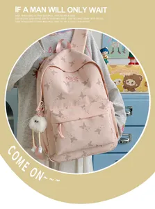 Pink aesthetic butterfly backpack for school casual daily cute large capacity stylish bags