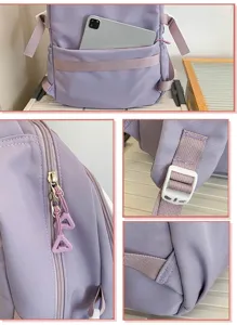 Light purple large capacity backpack Korean style school bag with multiple compartments and pockets.