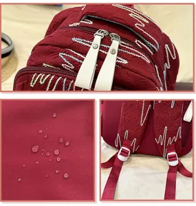 Waterproof student backpack detail showing quality zippers, fabric and straps for daily use.