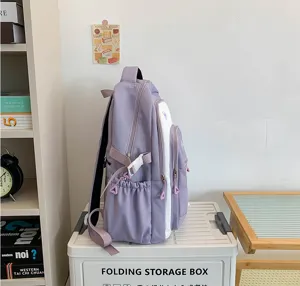 Korean style large capacity contrast color backpack for middle and high school girls