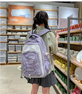 Large capacity contrast color school backpack for high school students stylish daily bag