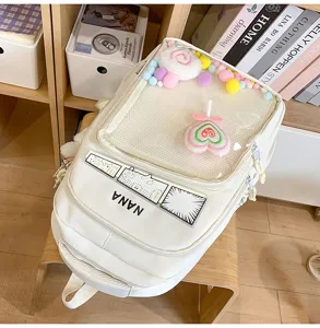 Mochila escolar de lona lisa estilo japonés con ventana frontal transparente ita bag para estudiantes
