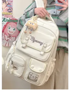 Casual college style large capacity white backpack for women and students travel daily use.