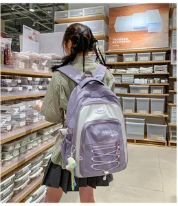 Stylish contrast color backpack for students, large capacity casual daily school bag for teen girls.