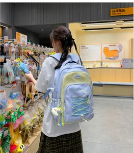 Large capacity women school backpack stylish color block casual daypack for teens students