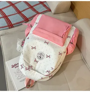 Japanese style cute pink white nylon backpack large capacity school bag for teenage girls
