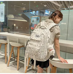 Japanese minimalist polka dot backpack for school travel large capacity stylish daypack.