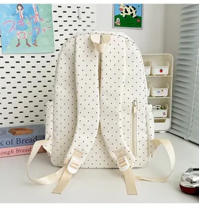 Minimalist cute polka dot backpack, student school bag with durable straps and handy pockets.