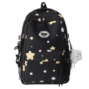 Japanese style cute star print school backpack casual black rucksack for teen girls