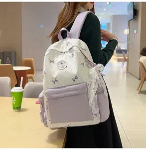 Japanese style cute sweet polka dot nylon school backpack large capacity casual daypack