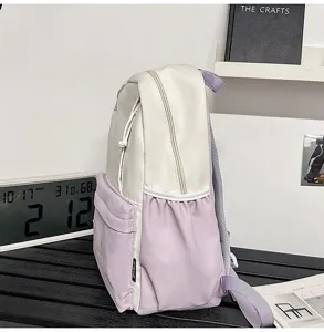 Casual colorblock backpack detail view, minimalist style school bag for daily travel and students