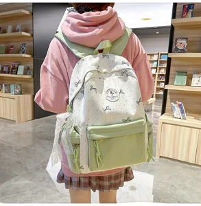 Japanese style student backpack large capacity nylon school bag cute bow design for teen girls