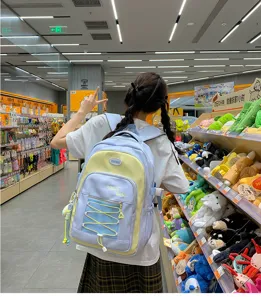 Large capacity school backpack for student, Korean ins style contrast color design.