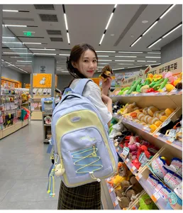 Korean style color block student backpack large capacity casual double shoulder school bag