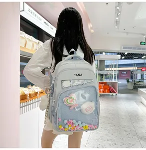 Mochila escolar de color liso estilo japonés gran capacidad bolsa ita transparente mujer