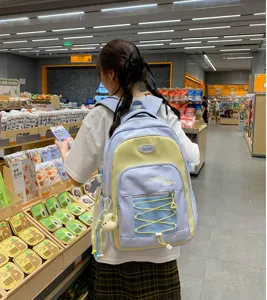 Korean style color block student backpack large capacity casual school bag for girls