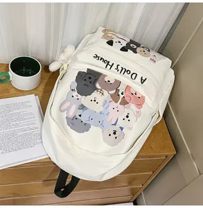 ins style cartoon animal print canvas backpack large capacity student school bag casual