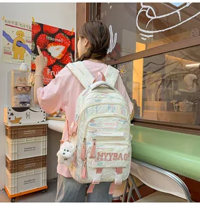 Large capacity casual school backpack for women and students with colorful doodle patterns stylish.