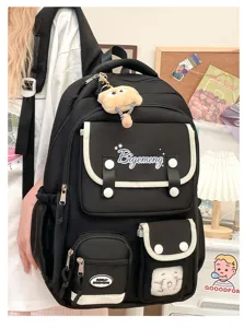 College style backpack for women large capacity school bag casual cute travel daypack black