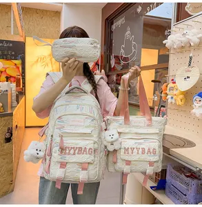 Cute 3-piece school backpack set for girls, large capacity student bookbag and tote bag.