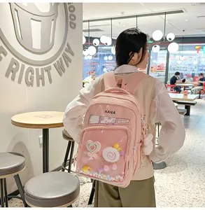 Mochila ita transparente rosa estilo japonés para mujeres gran capacidad bolso escolar