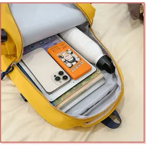 Minimalist solid color large capacity backpack detail view showing spacious interior storage space.