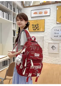 Large capacity student backpack for school and daily use, comfortable straps and stylish red design.