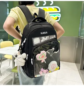 Mochila japonesa de color liso con ita bag transparente bolso escolar casual mujer