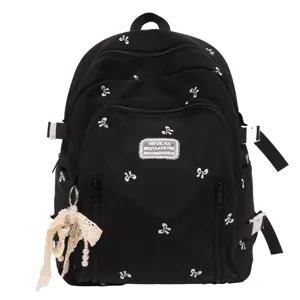 Large Capacity Oxford Cloth Backpack Casual School Bag With Bowknot Print For Women Teenagers Daily Travel