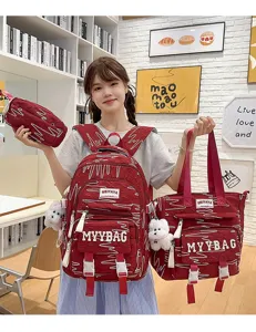 Student backpack set large capacity school bag for girls high school college casual three piece