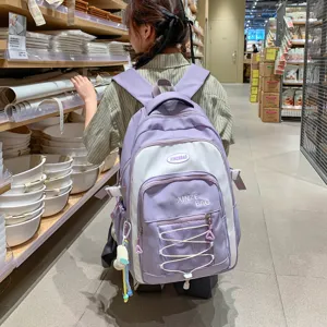 Large capacity Korean style aesthetic school backpack for teen girls chic color block book bag