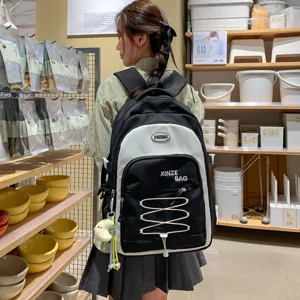 Large capacity contrast color student backpack ins style korean design school bag for girls