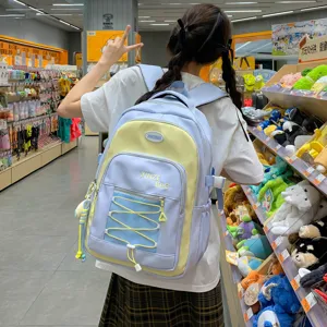 Large capacity contrast color canvas school backpack for teen girls casual student bookbag main