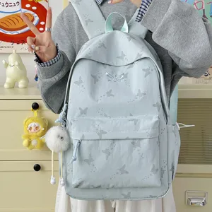 Casual butterfly print school backpack for women, large capacity canvas daily casual bookbag.