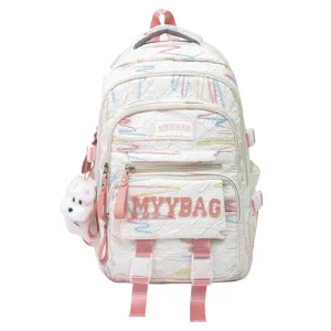 Large Capacity Student School Backpack Set Waterproof Nylon Casual Daypack With Cute Pendant For Teenagers Girls