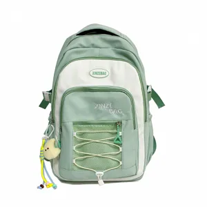 Light green and white color block large capacity school backpack for students main view