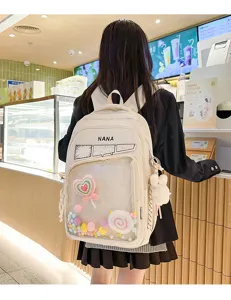 Mochila escolar de color solido estilo japones gran capacidad bolsa ita transparente de mujer