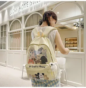 Cute graffiti backpack detail view showing large capacity design, perfect for students.