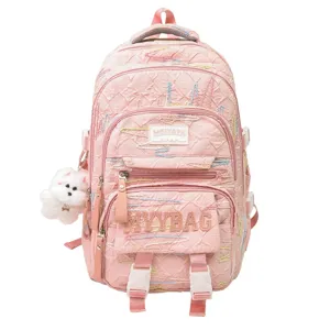 Pink student backpack large capacity cute school bag for girls daily casual travel daypack