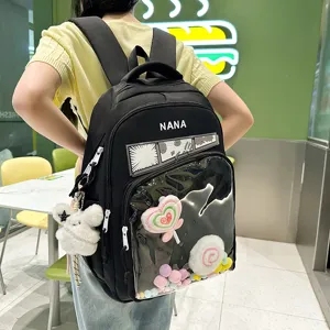 Mochila escolar informal de gran capacidad de estilo japonés transparente ita bag negro